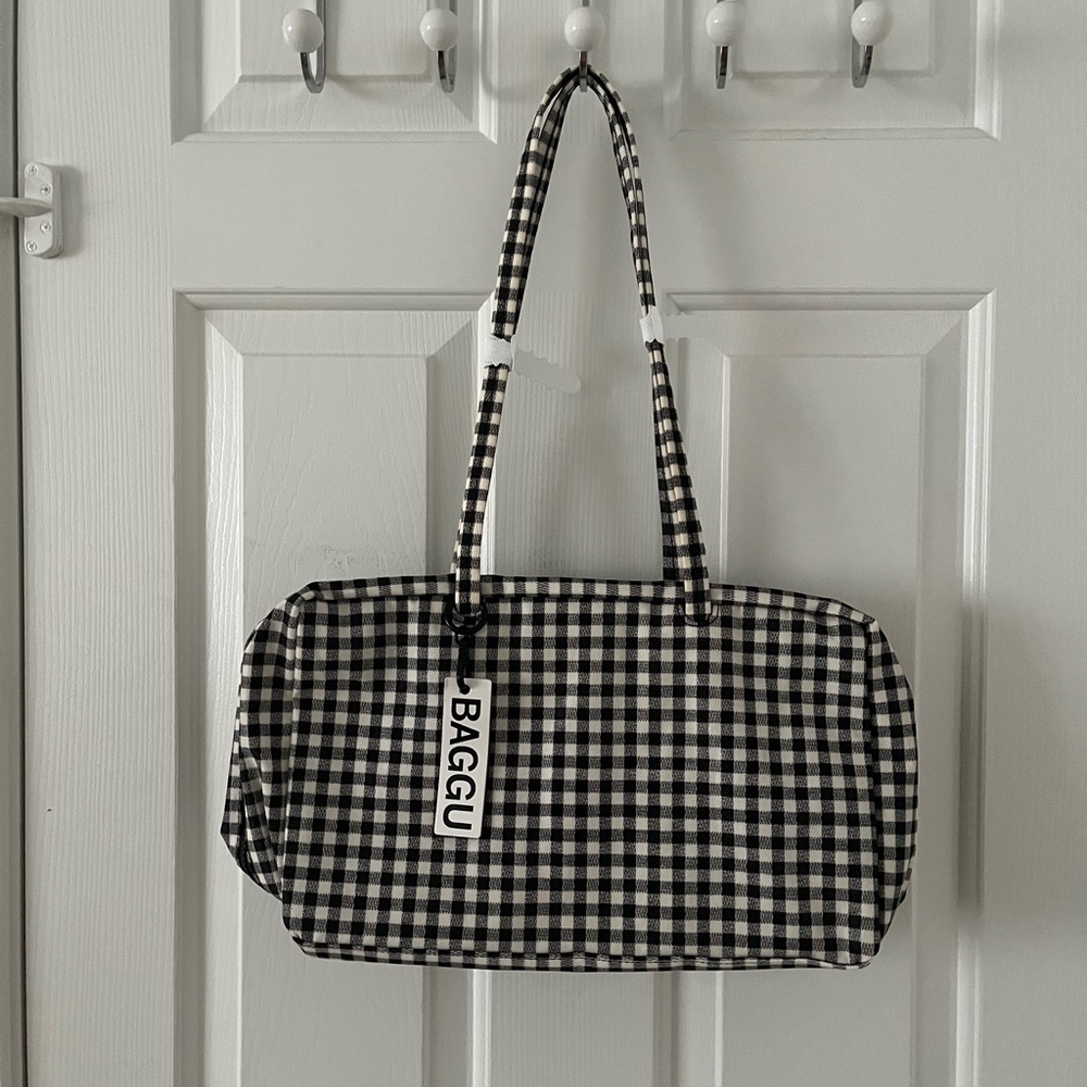 BNWT BAGGU Medium Bowler Black and White Gingham